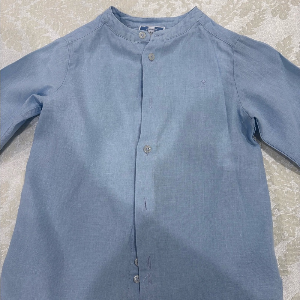 Jacadi Paris light  Blue 100% Linen Button-Up Shirt
